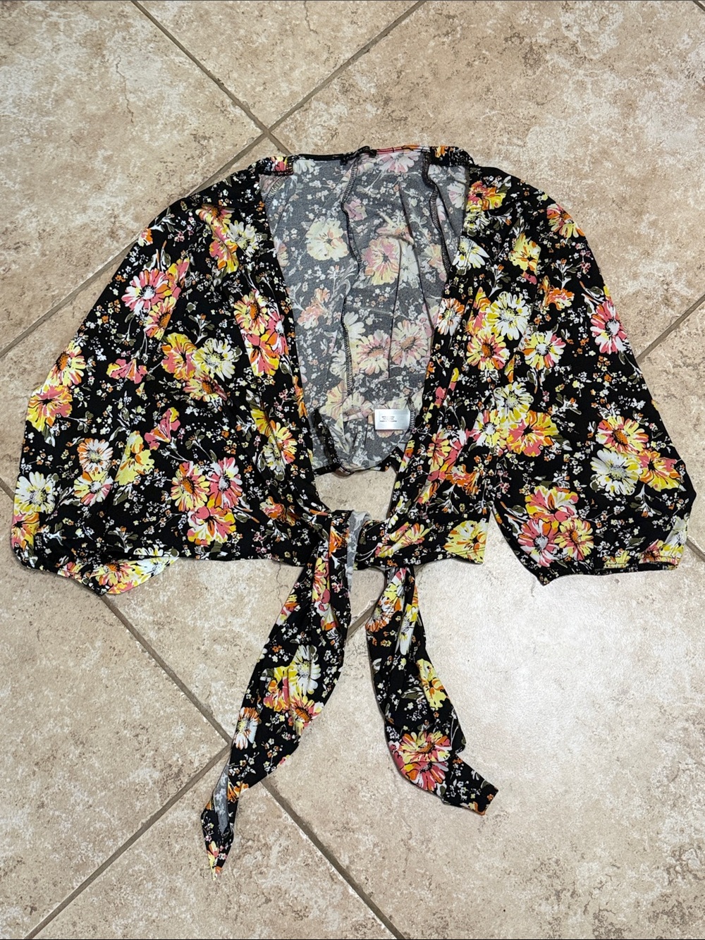 Lane Bryant Black Floral Blouse with Front Tye